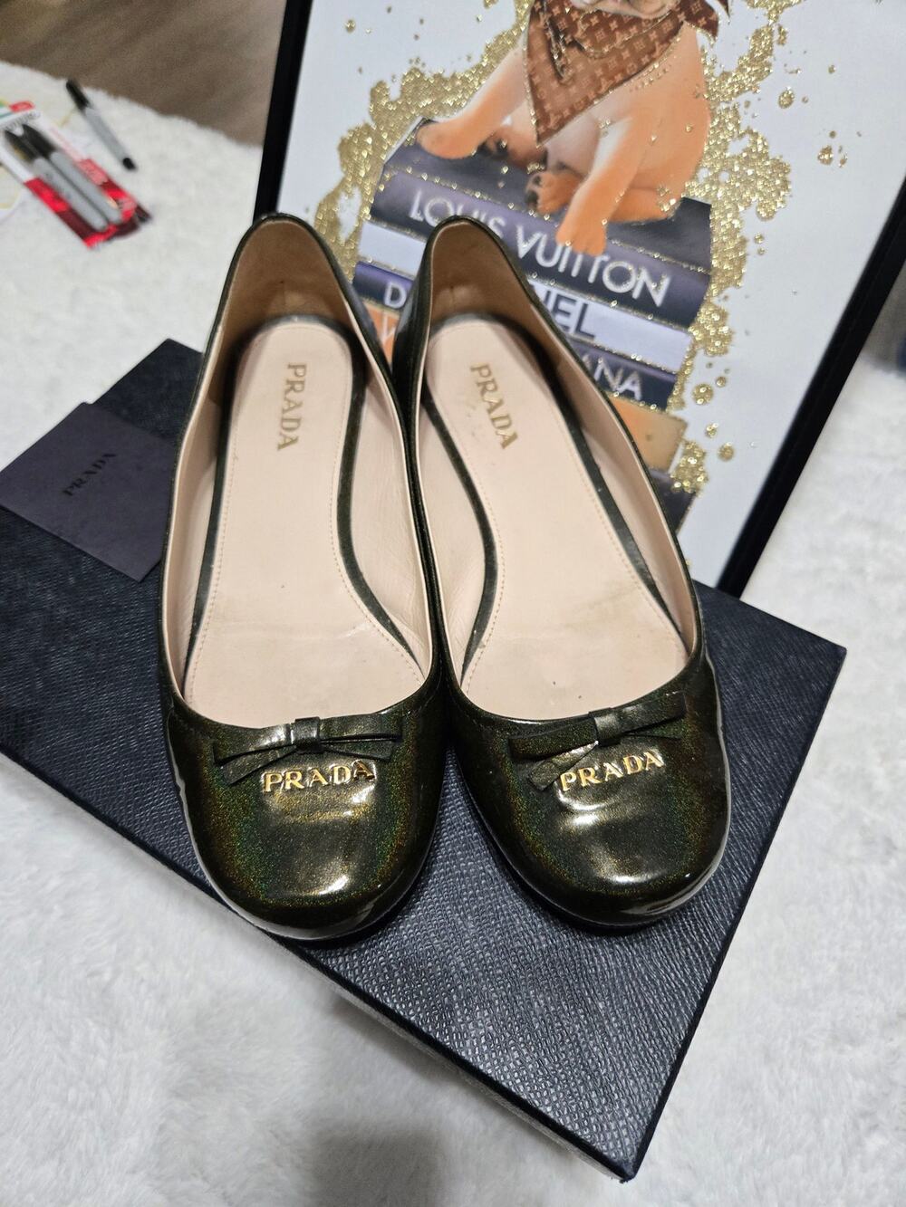 Prada Flats Metalic Green Size 38 EUC